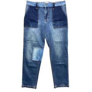 Time and Tru Patchwork Denim Jeans Women Size 12 Medium Wash Straight Leg